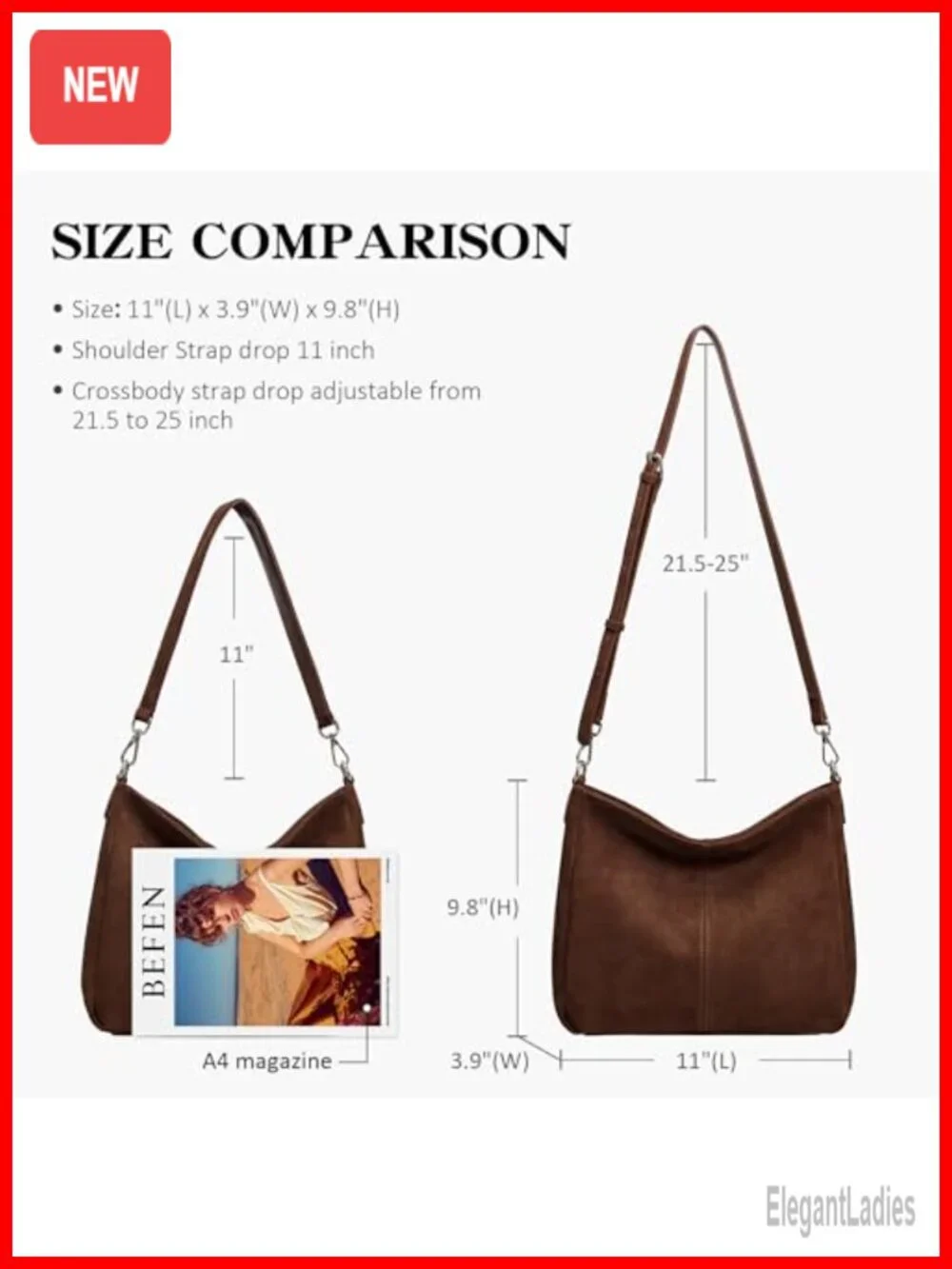 Genuine Suede Leather Hobo Bag with Crossbody Strap Shoulder Bag